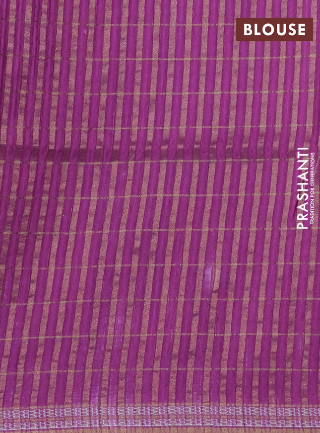 Semi tussar saree peacock blue and purple with allover zari checks & digital prints and zari woven border