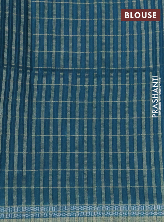 Semi tussar saree sap green and peacock green with allover zari checks & digital prints and zari woven border