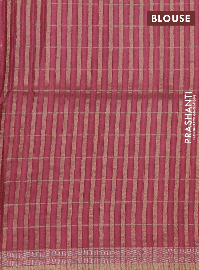 Semi tussar saree deep maroon and maroon shade with allover zari checks & digital prints and zari woven border