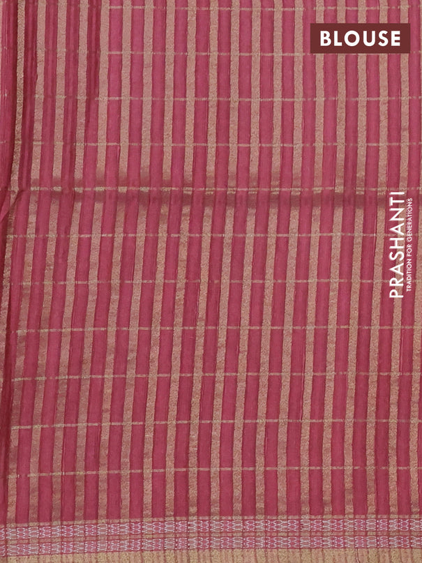 Semi tussar saree deep maroon and maroon shade with allover zari checks & digital prints and zari woven border