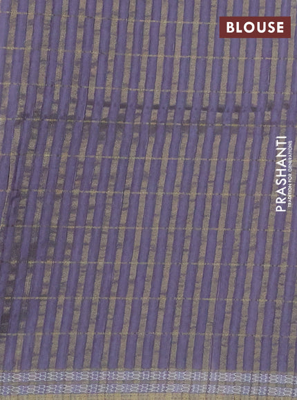 Semi tussar saree elephant grey with allover zari checks & digital prints and zari woven border