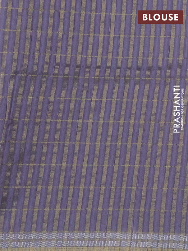 Semi tussar saree elephant grey with allover zari checks & digital prints and zari woven border