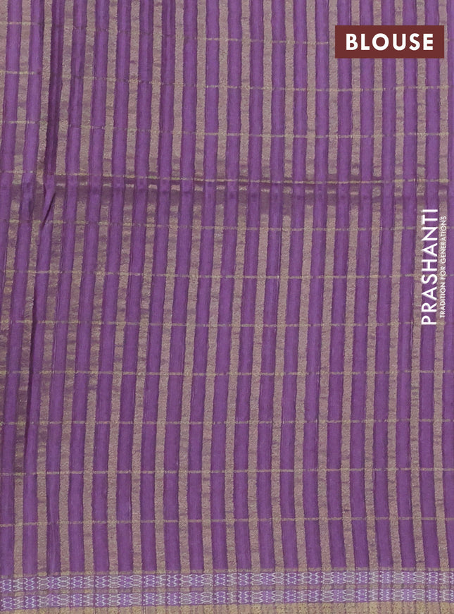 Semi tussar saree purple and lavender with allover zari checks & digital prints and zari woven border