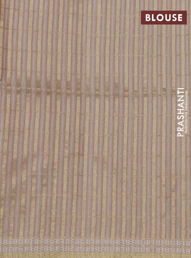 Semi tussar saree sandal and beige with allover zari checks & digital prints and zari woven border