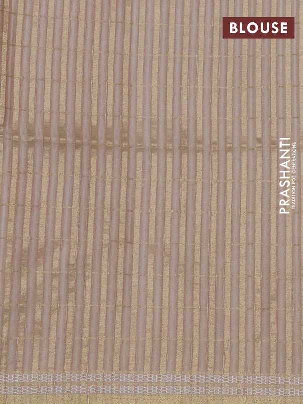 Semi tussar saree sandal and beige with allover zari checks & digital prints and zari woven border