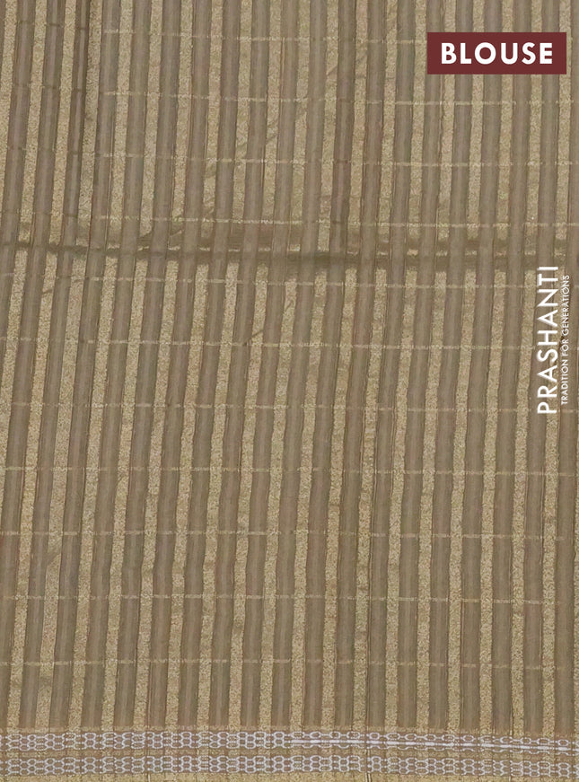 Semi tussar saree peacock green and elaichi green with allover zari checks & digital prints and zari woven border