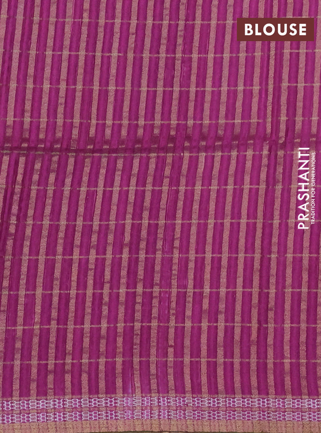 Semi tussar saree peacock blue and magenta pink with allover zari checks & digital prints and zari woven border