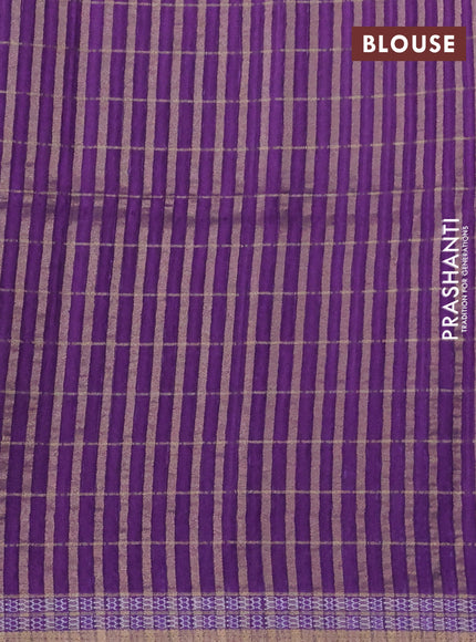 Semi tussar saree black and purple with allover zari checks & digital prints and zari woven border