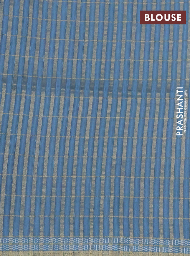 Semi tussar saree magenta pink and pastel blue with allover zari checks & digital prints and zari woven border