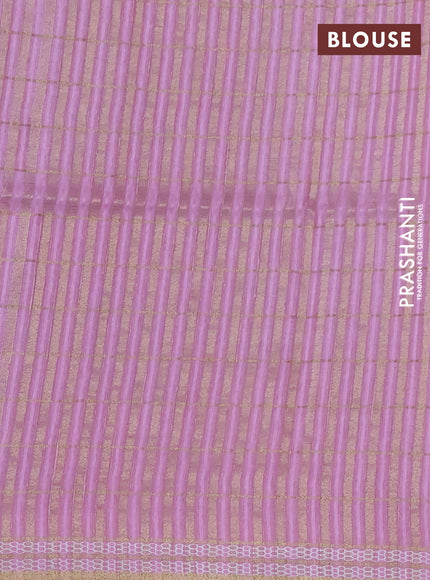 Semi tussar saree purple and light pink with allover zari checks & digital prints and zari woven border