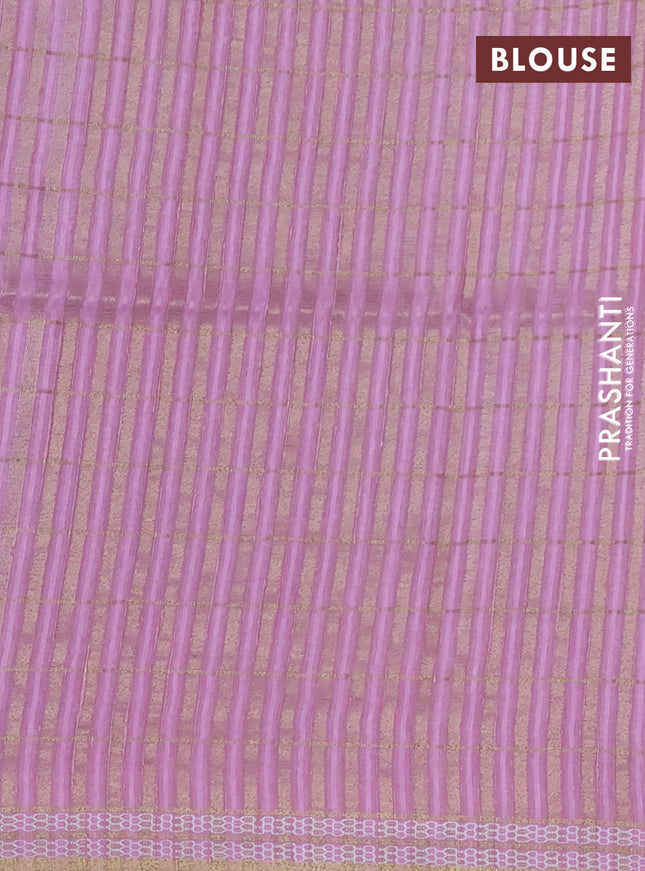 Semi tussar saree purple and light pink with allover zari checks & digital prints and zari woven border
