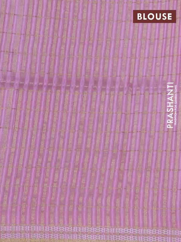 Semi tussar saree purple and light pink with allover zari checks & digital prints and zari woven border