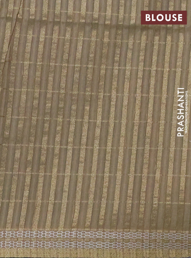 Semi tussar saree peacock green and elaichi green with allover zari checks & digital prints and zari woven border