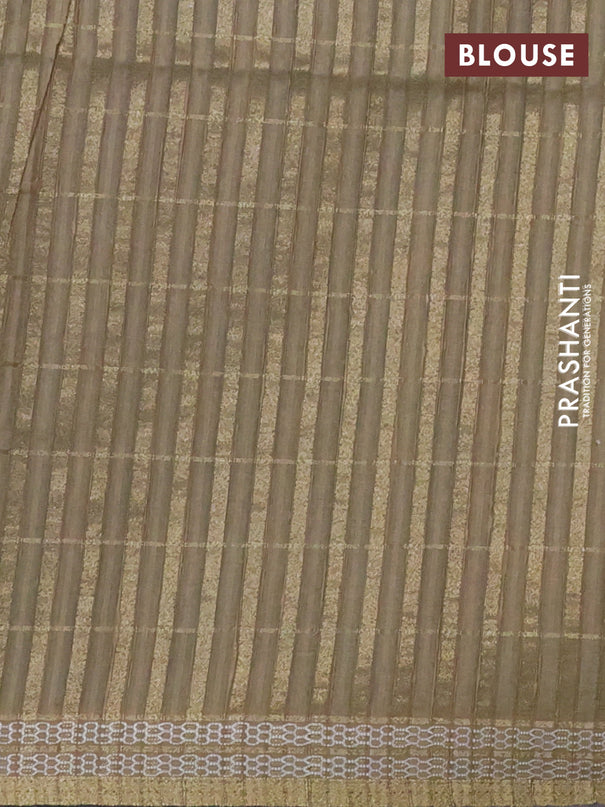 Semi tussar saree peacock green and elaichi green with allover zari checks & digital prints and zari woven border