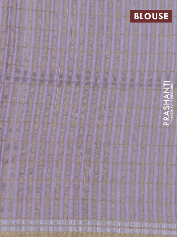 Semi tussar saree pastel lavender with allover zari checks & digital prints and zari woven border