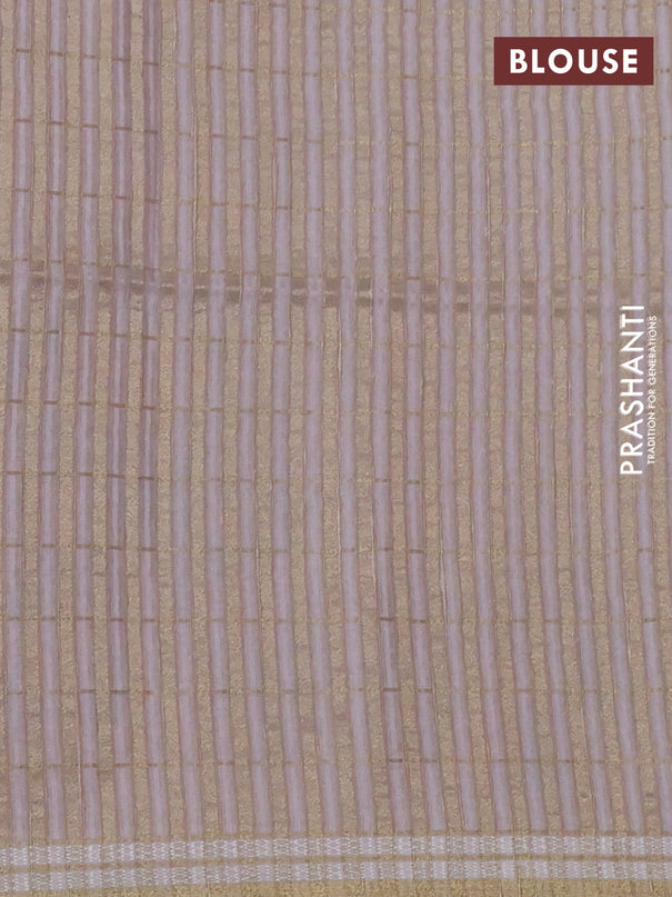 Semi tussar saree pastel brown with allover zari checks & digital prints and zari woven border