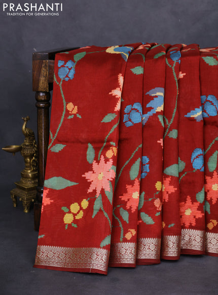 Tussar georgette silk saree maroon with allover digital prints and zari woven border