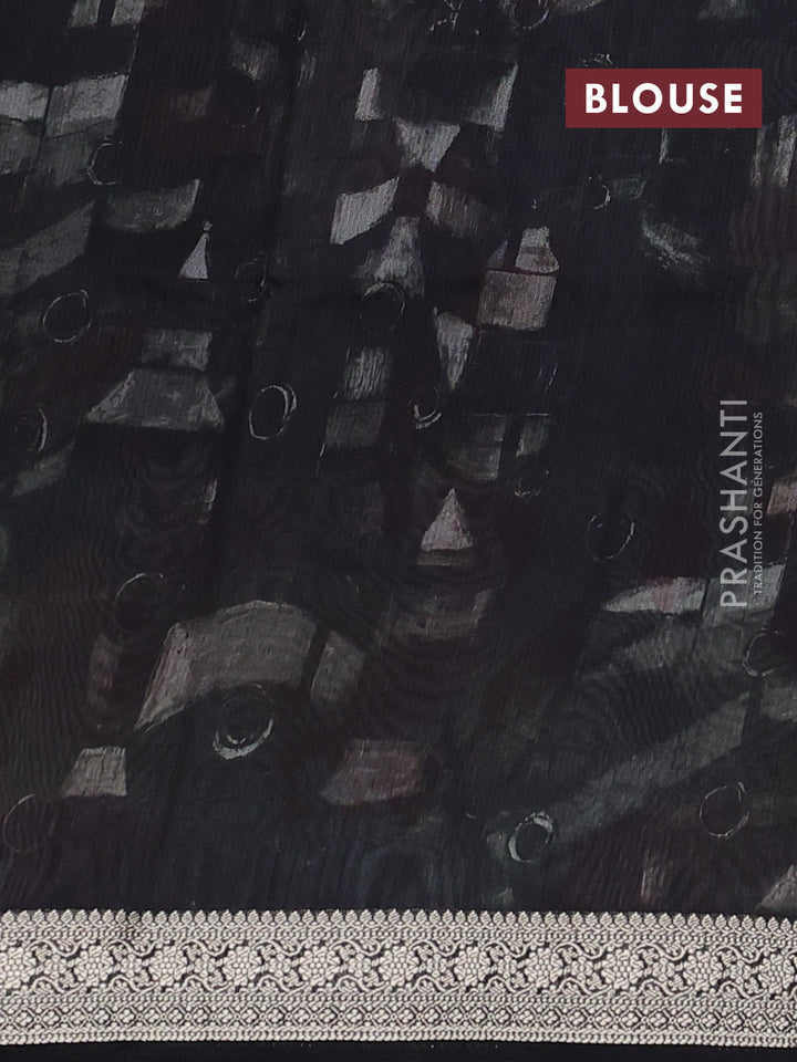 Tussar georgette silk saree black and sandal with allover digital prints and zari woven border
