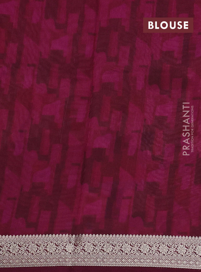 Tussar georgette silk saree magenta pink and sandal with allover digital prints and zari woven border