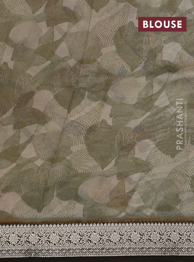 Tussar georgette silk saree sandal and brown with allover digital prints and zari woven border