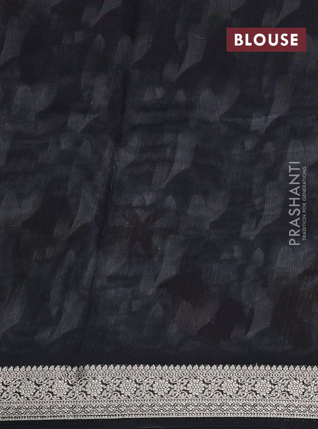 Tussar georgette silk saree black and grey with allover digital prints and zari woven border