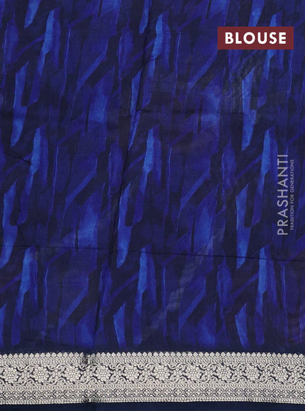 Tussar georgette silk saree blue with allover digital prints and zari woven border
