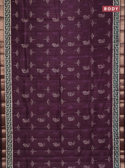 Semi tussar saree deep wine with butta prints and zari woven border