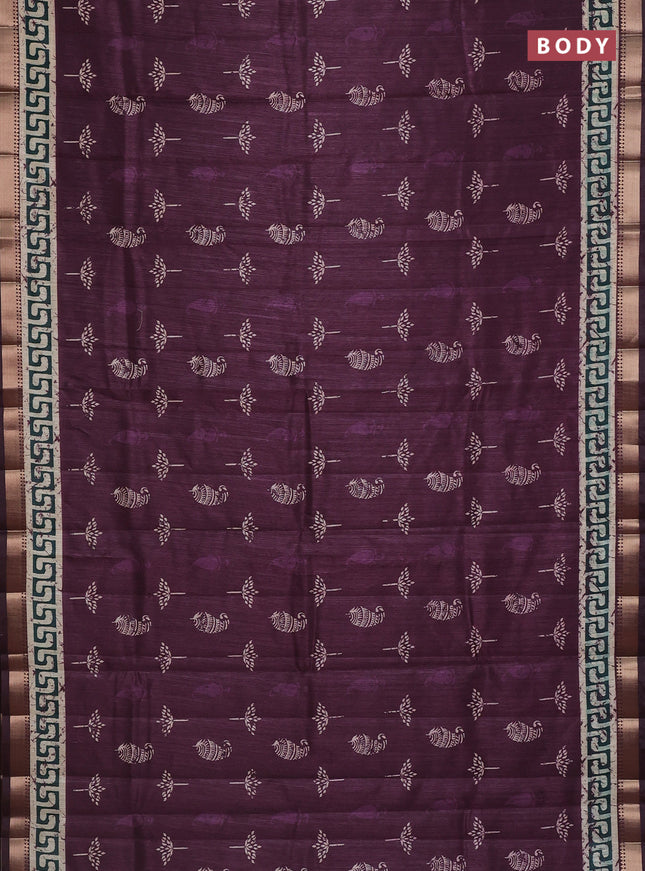 Semi tussar saree deep wine with butta prints and zari woven border