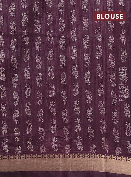 Semi tussar saree deep wine with butta prints and zari woven border