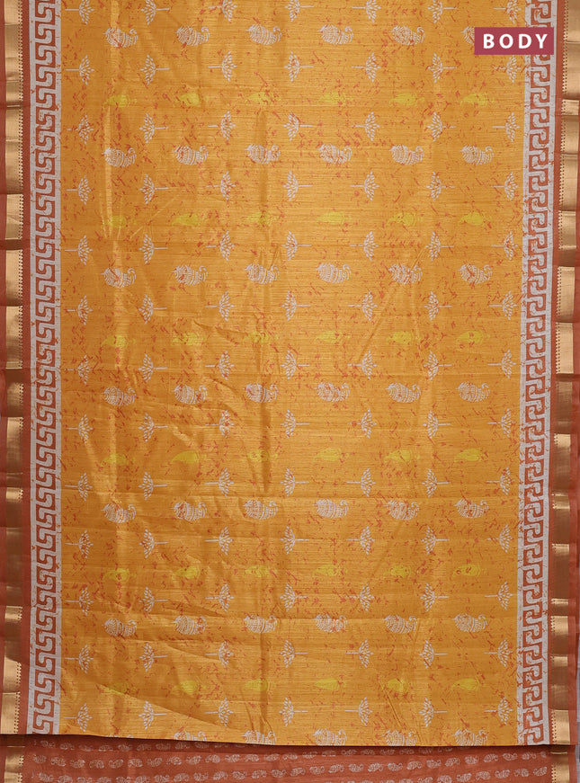 Semi tussar saree mustard yellow with butta prints and zari woven border