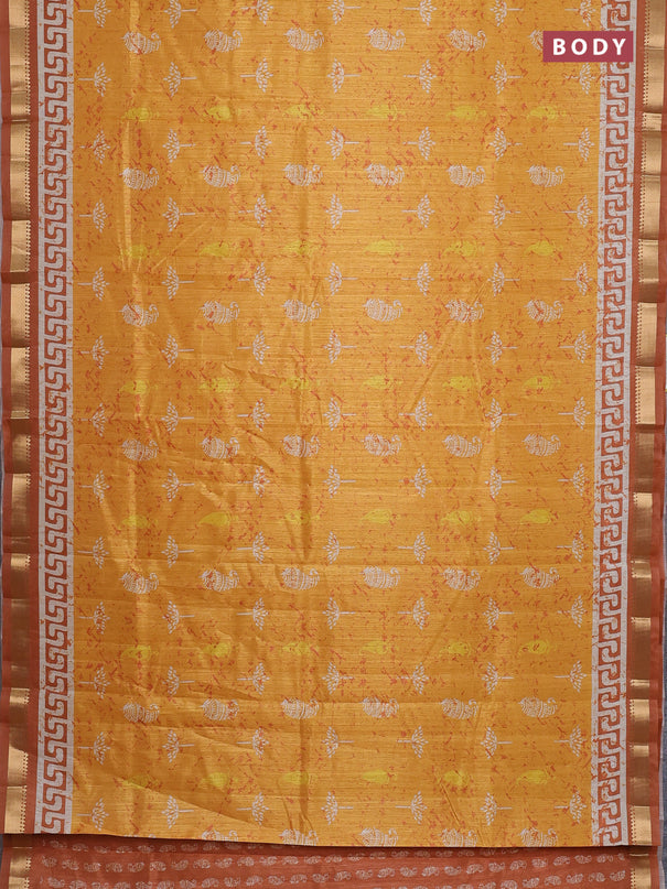 Semi tussar saree mustard yellow with butta prints and zari woven border