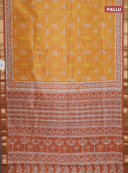 Semi tussar saree mustard yellow with butta prints and zari woven border