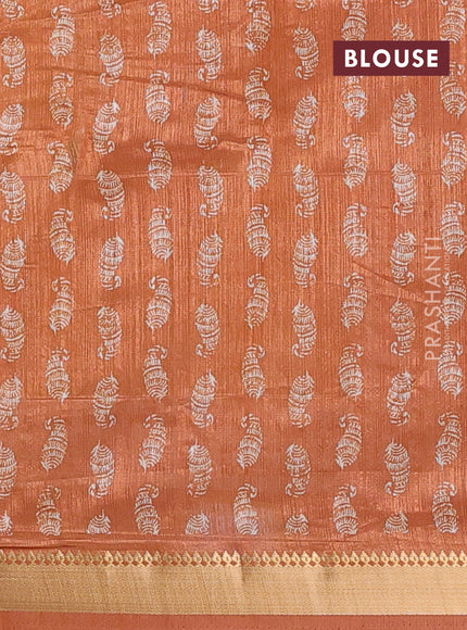 Semi tussar saree mustard yellow with butta prints and zari woven border