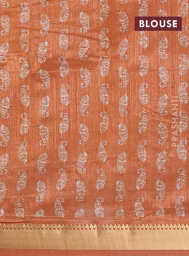 Semi tussar saree mustard yellow with butta prints and zari woven border