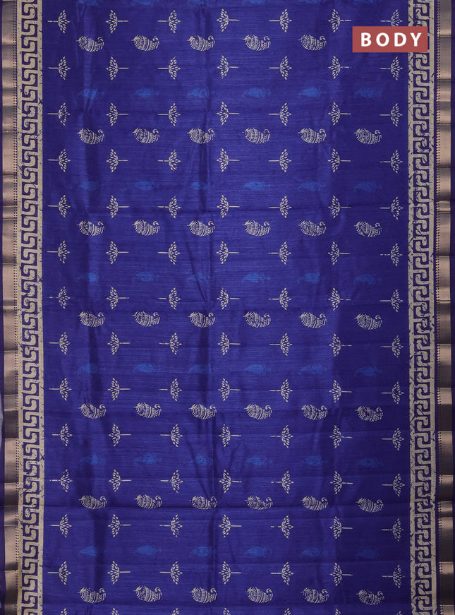 Semi tussar saree blue with butta prints and zari woven border