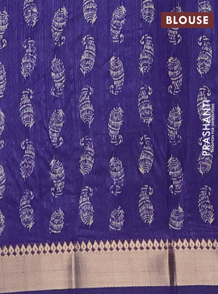 Semi tussar saree blue with butta prints and zari woven border