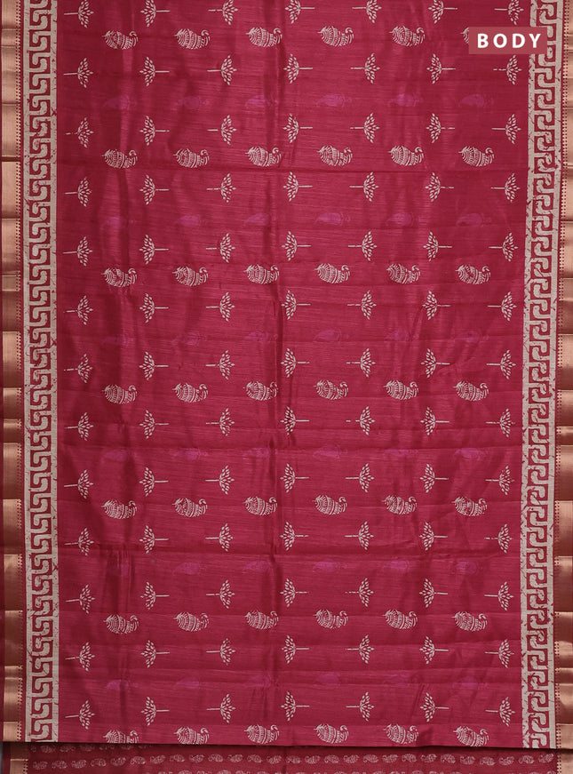 Semi tussar saree maroon with butta prints and zari woven border