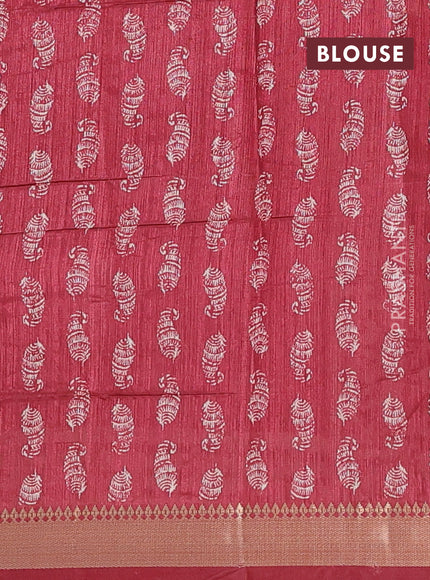 Semi tussar saree maroon with butta prints and zari woven border