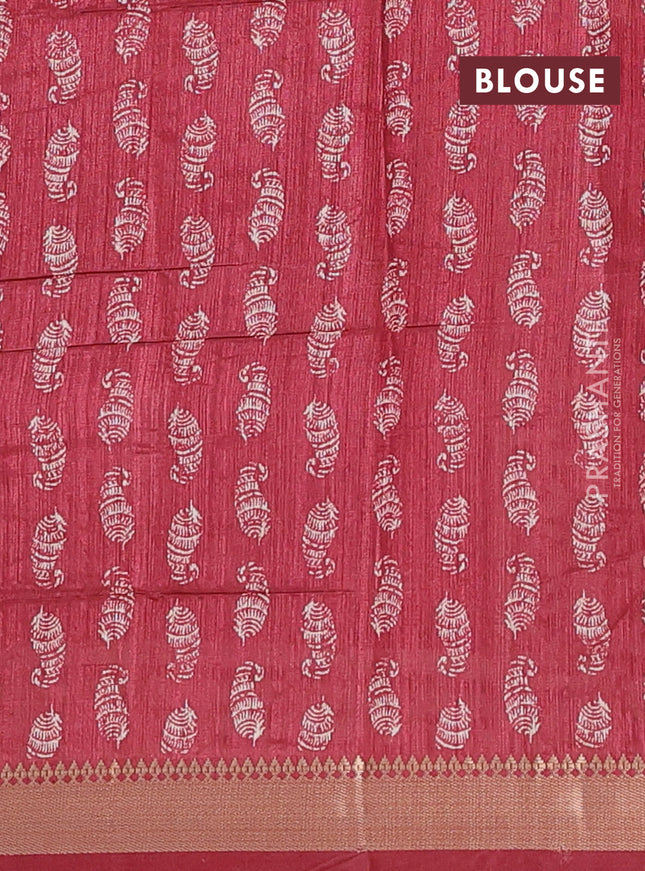 Semi tussar saree maroon with butta prints and zari woven border