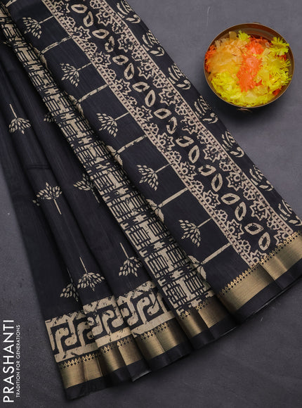 Semi tussar saree black with butta prints and zari woven border