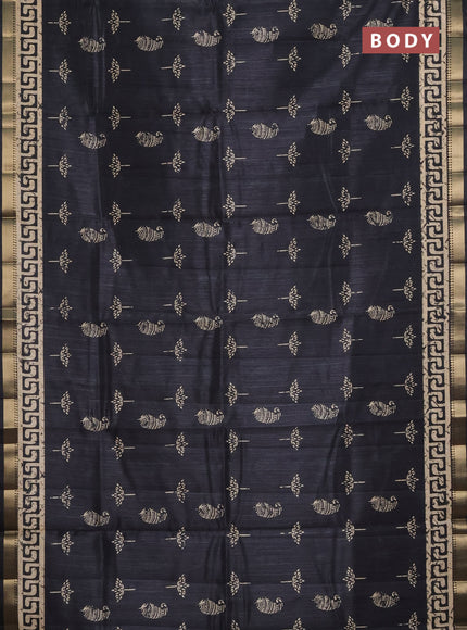 Semi tussar saree black with butta prints and zari woven border