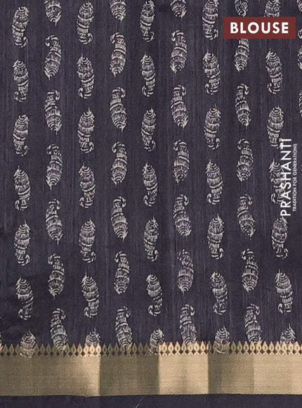 Semi tussar saree black with butta prints and zari woven border