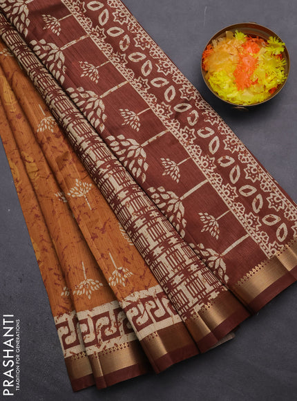 Semi tussar saree mustard yellow with butta prints and zari woven border