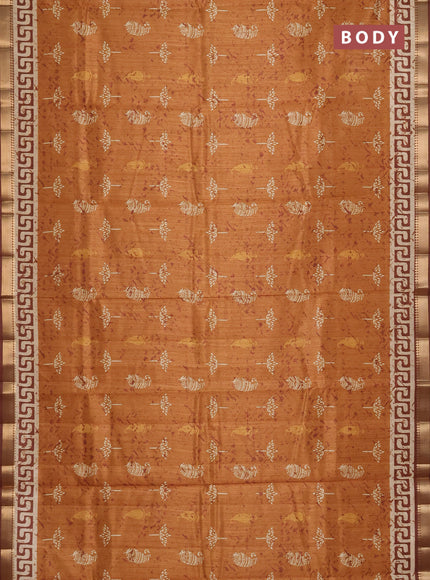 Semi tussar saree mustard yellow with butta prints and zari woven border