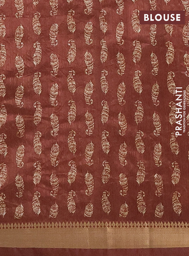 Semi tussar saree mustard yellow with butta prints and zari woven border