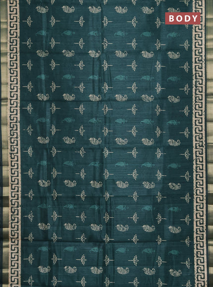 Semi tussar saree green with butta prints and zari woven border