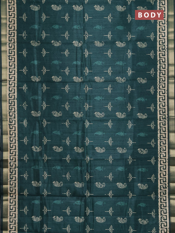 Semi tussar saree green with butta prints and zari woven border