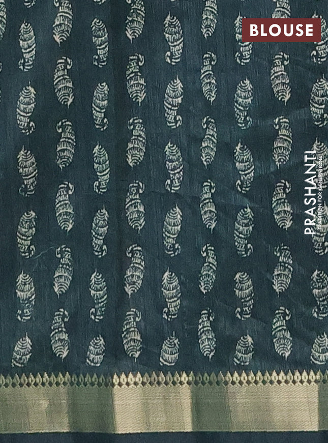 Semi tussar saree green with butta prints and zari woven border