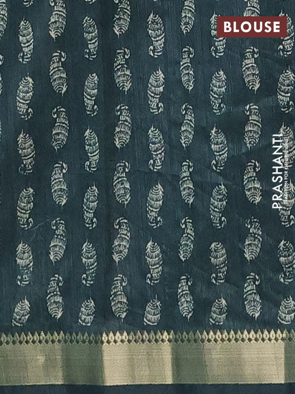 Semi tussar saree green with butta prints and zari woven border