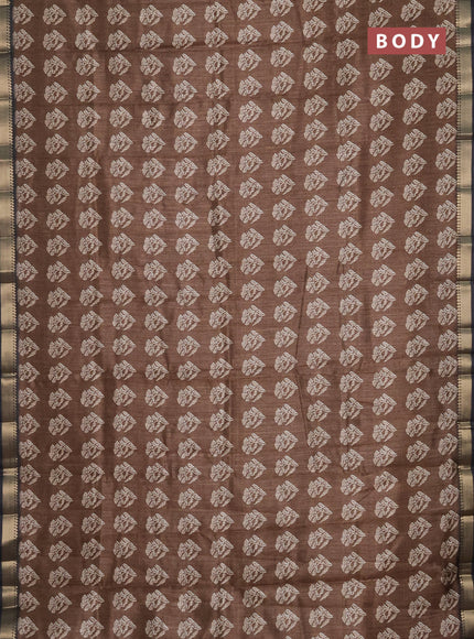 Semi tussar saree brown and black with butta prints and zari woven border